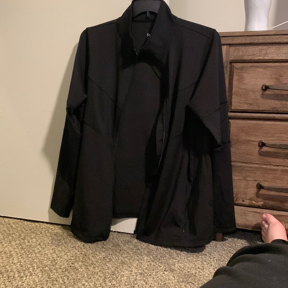Black, athletic jacket with thumb holes